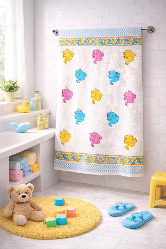 Kids Cotton Elephant Print Towel – Soft, Absorbent & Gentle on Skin