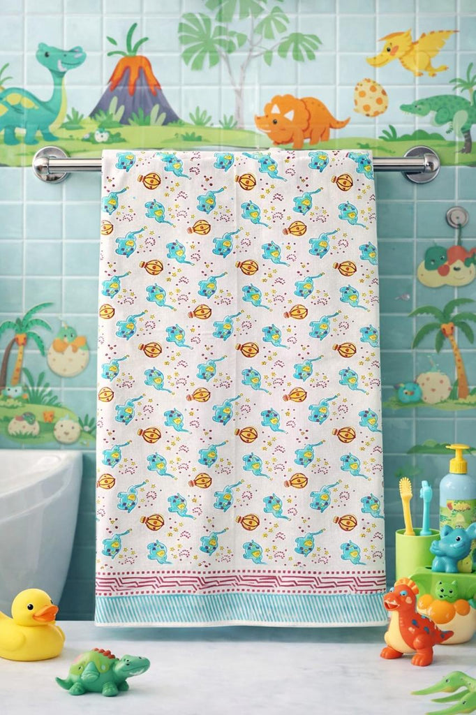 Kids Cotton Dino Print Towel – Soft, Absorbent &amp; Fun Everyday Essentia