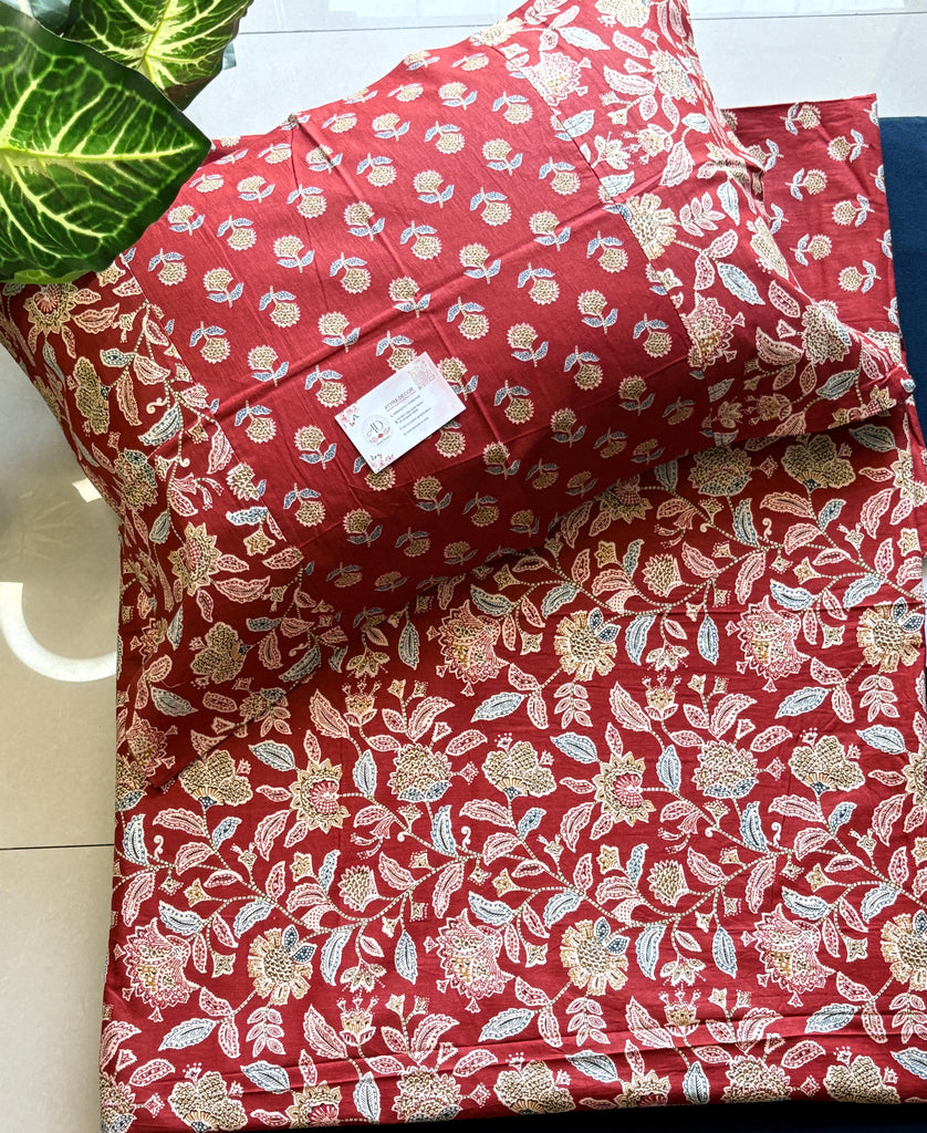 Ajrak Red Flora Cotton Bedsheet – King Size (108x108)