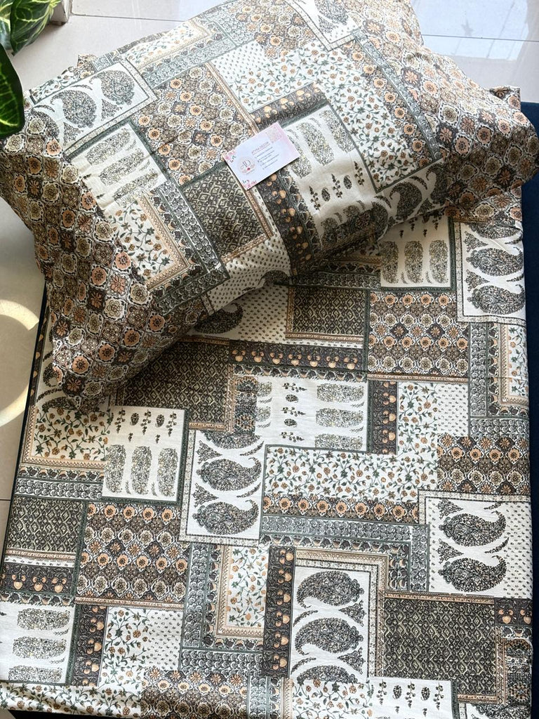 Ajrak Patchwork Cotton Bedsheet – King Size (108x108)