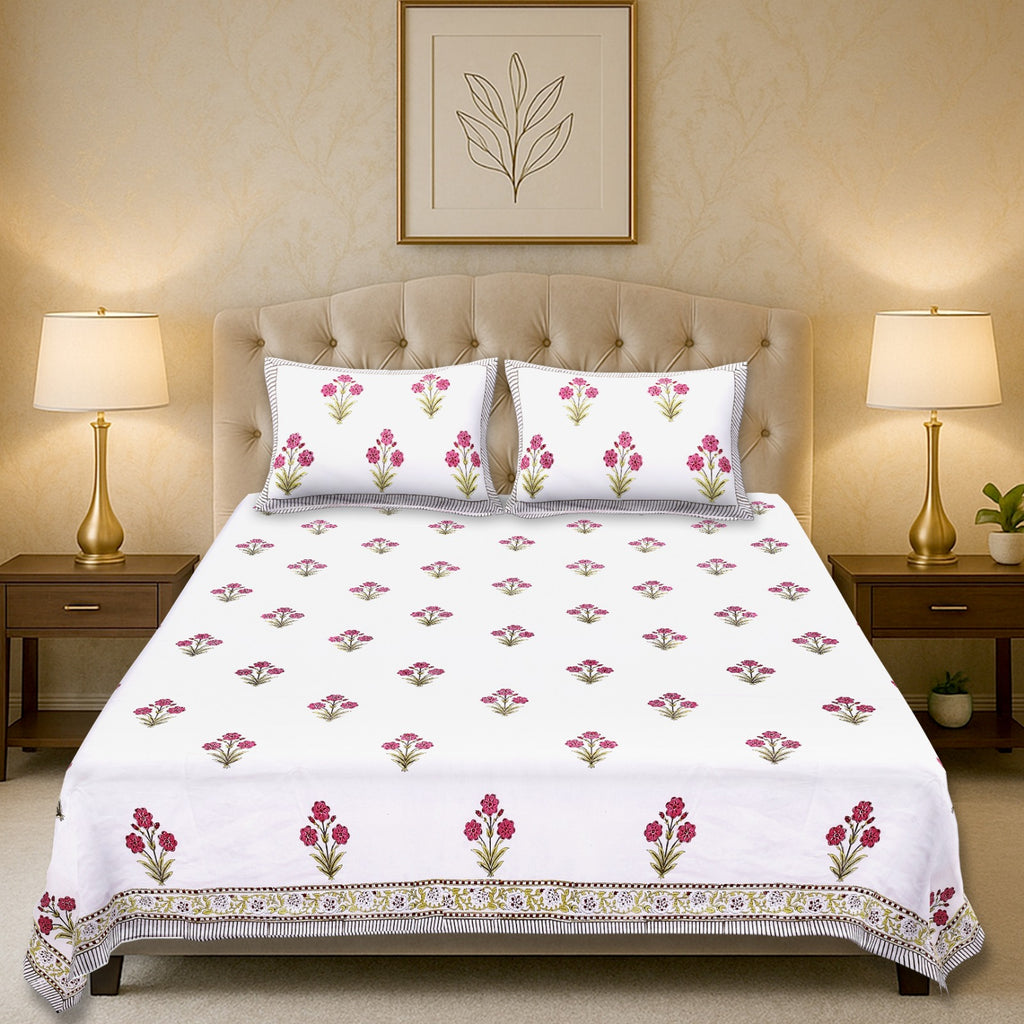 Percale Pink Petal Heritage Handblock Cotton Bedsheet – King Size (108x108)