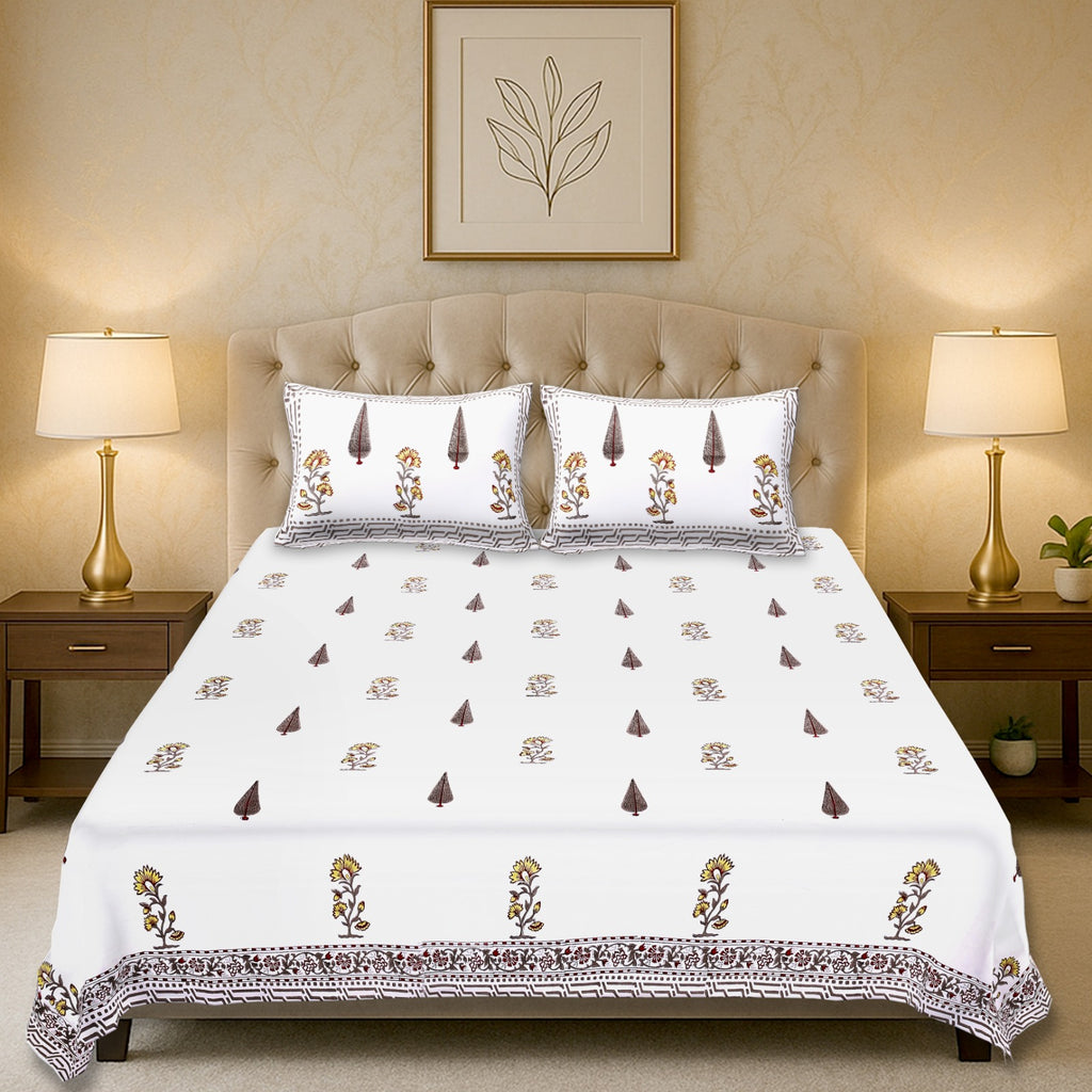 Percale Earth Bloom Heritage Handblock Cotton Bedsheet – King Size (108x108)