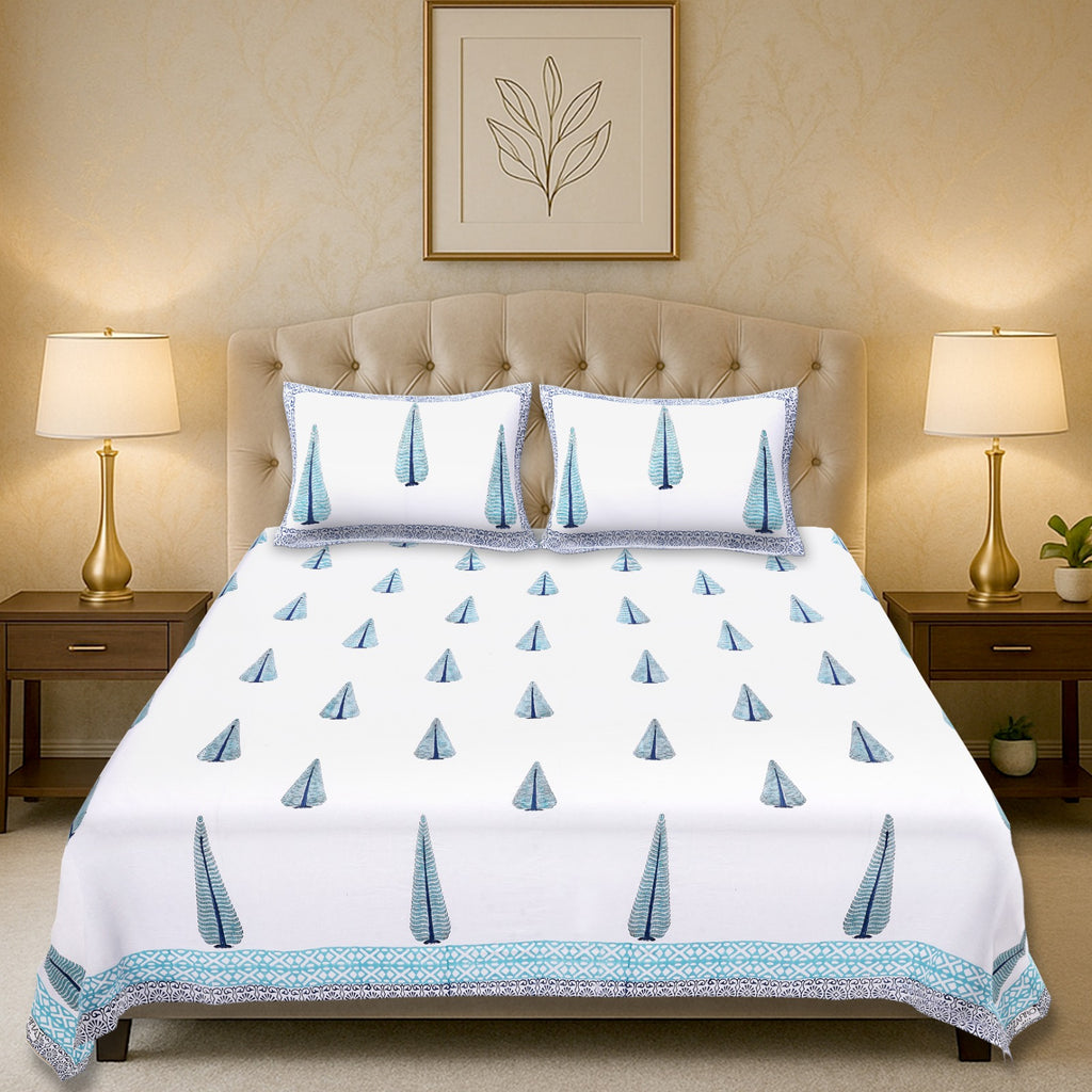 Percale Blue Tree Heritage Handblock Cotton Bedsheet – King Size (108x108)