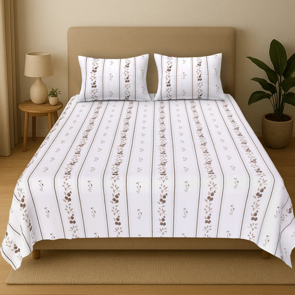 Percale “Ivory Meadow” Cotton King Size Bedsheet (108 x 108 inches)