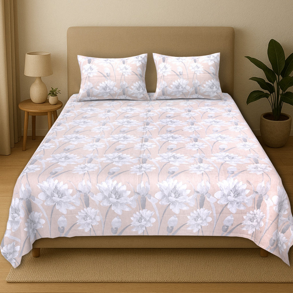 Percale “Blush Bloom” Cotton King Size Bedsheet (108 x 108 inches)