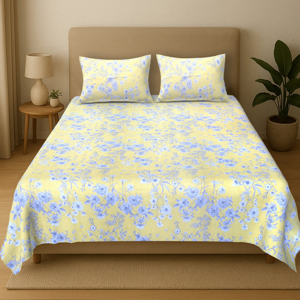 Percale Yellow Rose Bloom Cotton Bedsheet – King Size (108x108)