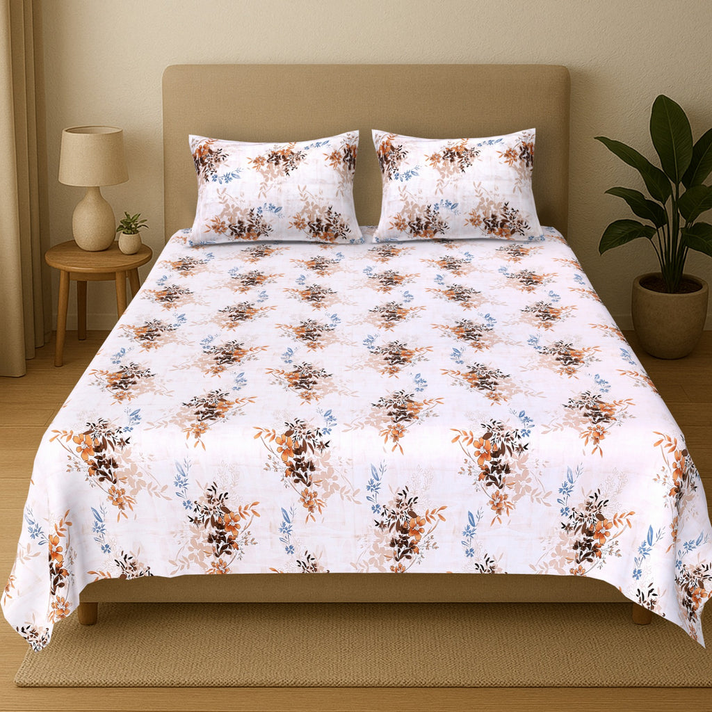 Percale Rust Bloom Garden Cotton Bedsheet – King Size (108x108)