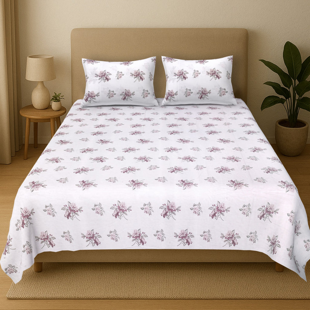 Percale Mauve Blossom Bloom Cotton Bedsheet – King Size (108x108)