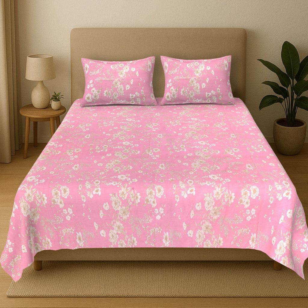 Percale Blush Rose Bloom Cotton Bedsheet – King Size (108x108)