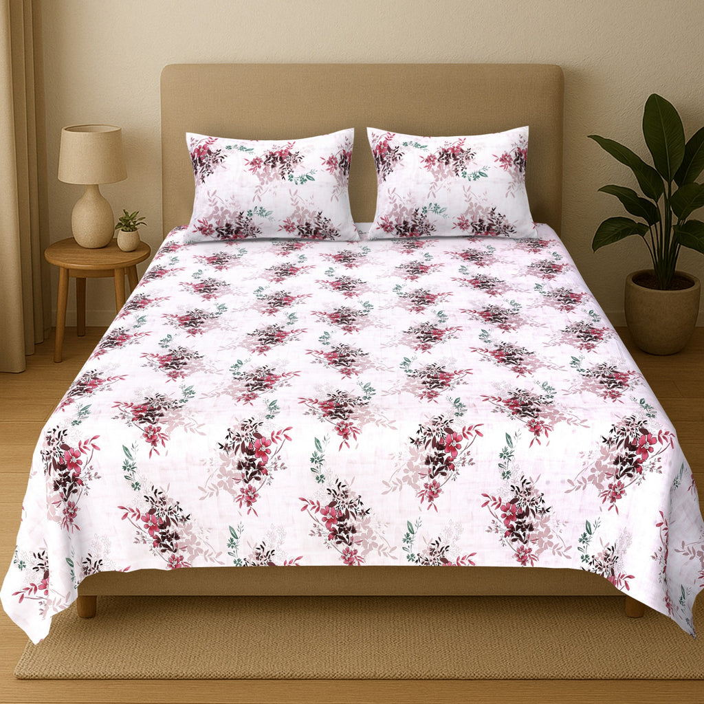 Percale Pink Bloom Garden Cotton Bedsheet – King Size (108x108)