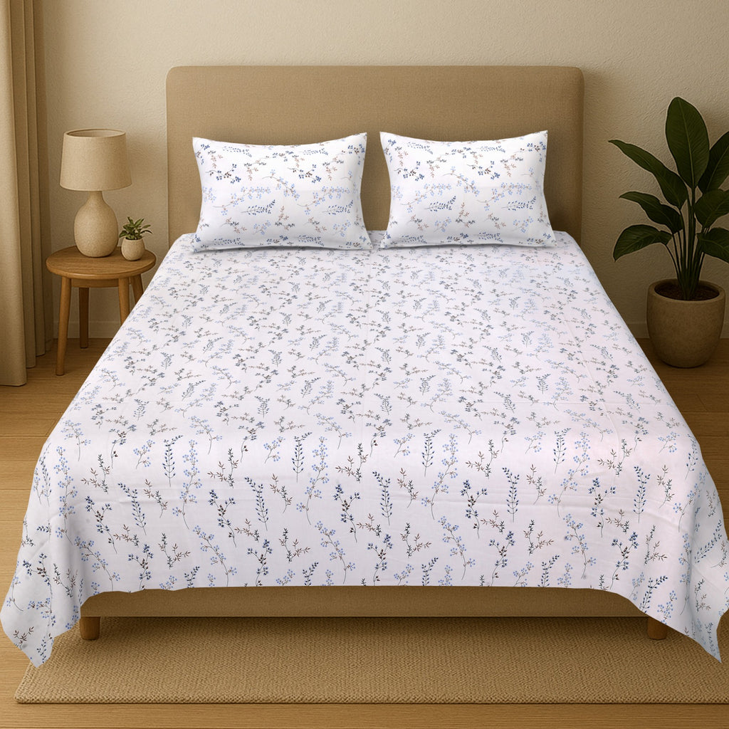 Percale Ivory Minimal Bloom (B) Cotton Bedsheet – King Size (108x108)