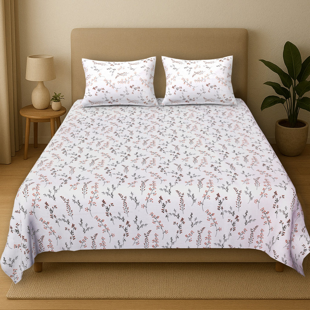 Percale Ivory Minimal Bloom (P) Cotton Bedsheet – King Size (108x108)