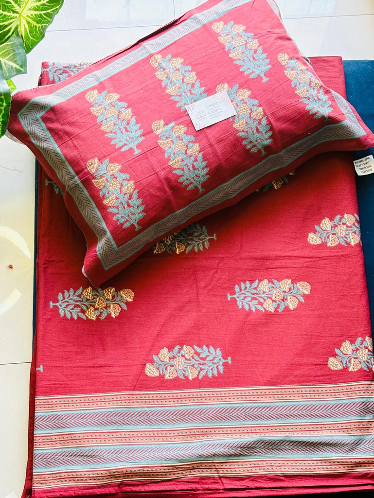 Ajrak Maroon Cotton Bedsheet – King Size (108x108)
